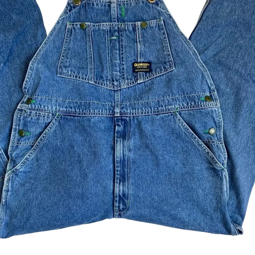 Oshkosh Mens Sz 38 Vintage Denim Carpenter Bib Overalls Vestback Med Wash